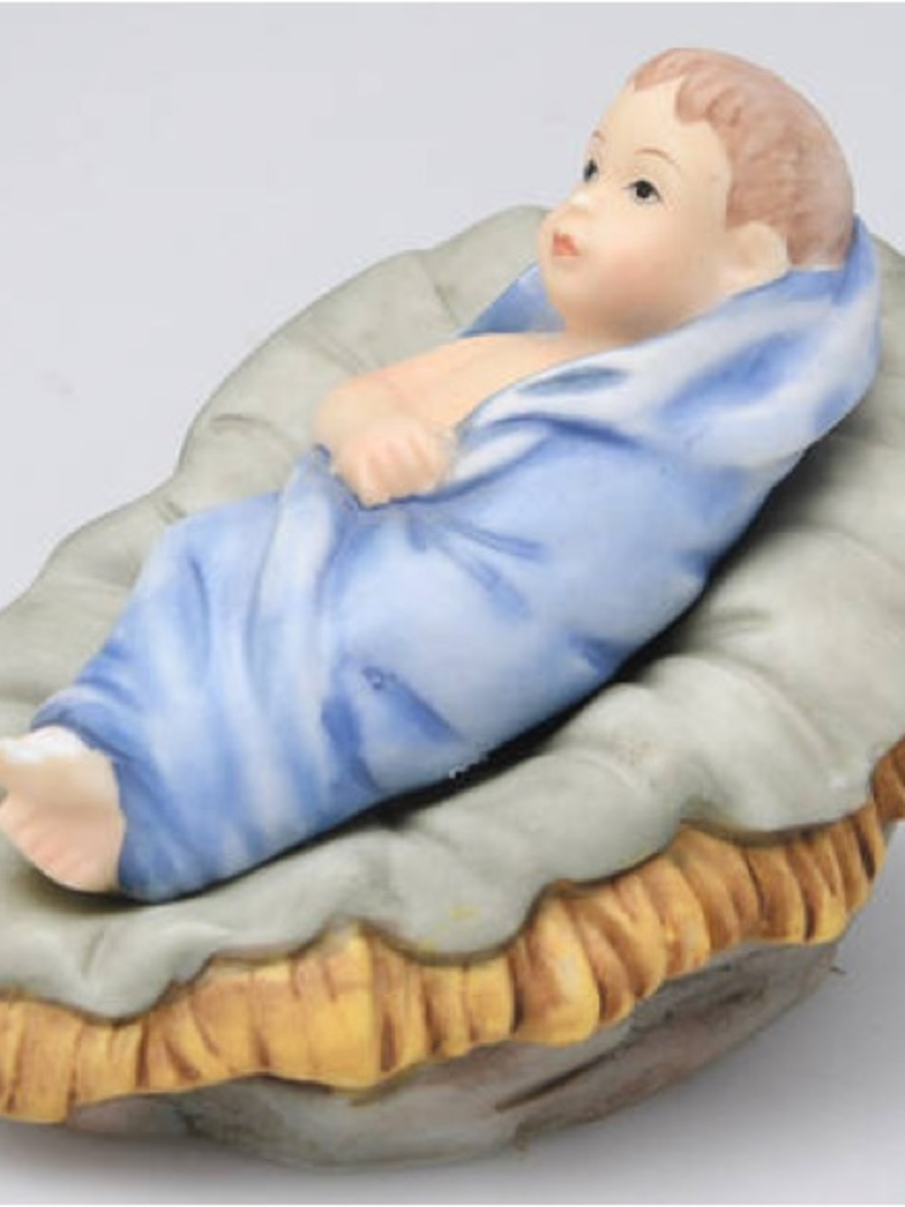 Porcelain Baby Figurine in Blue Swaddle by O’WELL Novelty Co.
